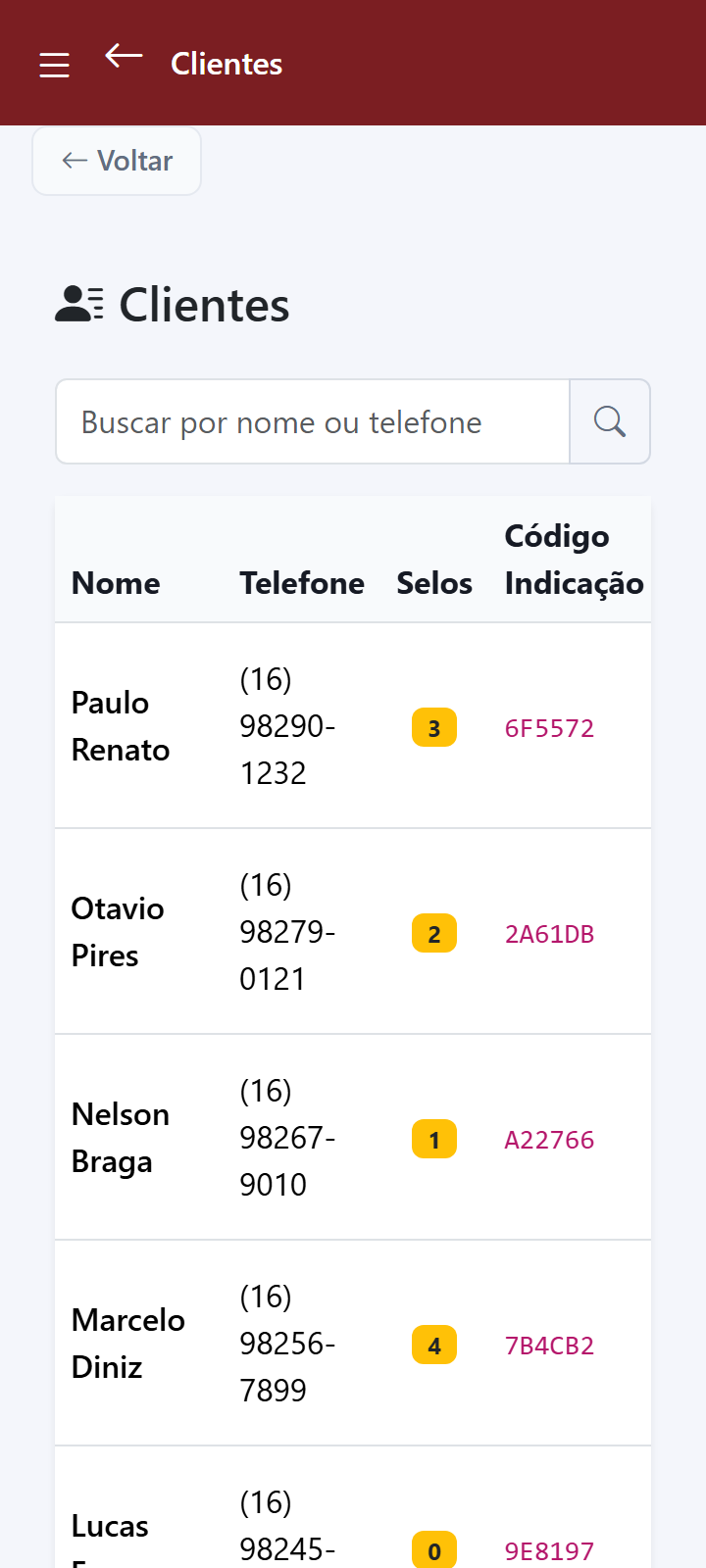 Cada cliente com seu histórico no celular