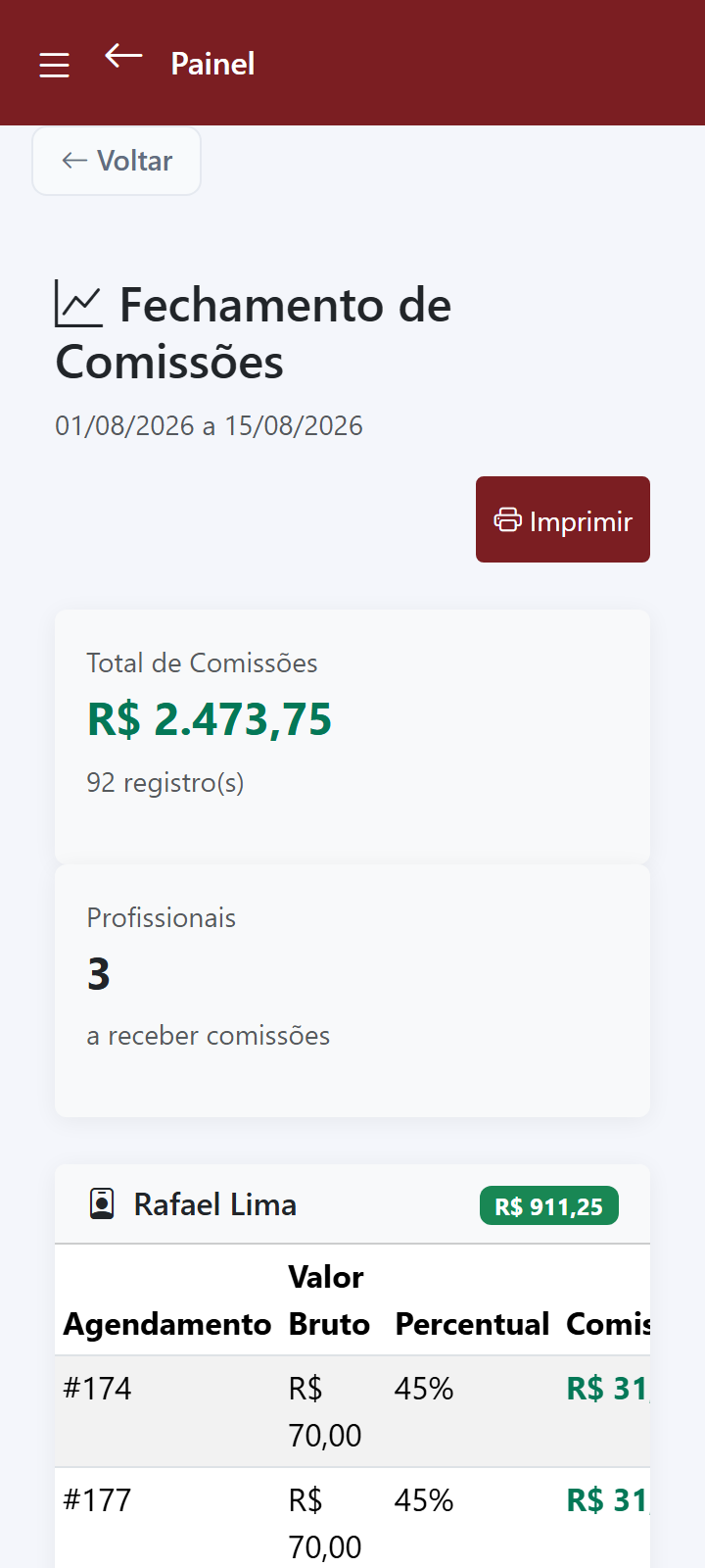 Comissão calculada sozinha no celular